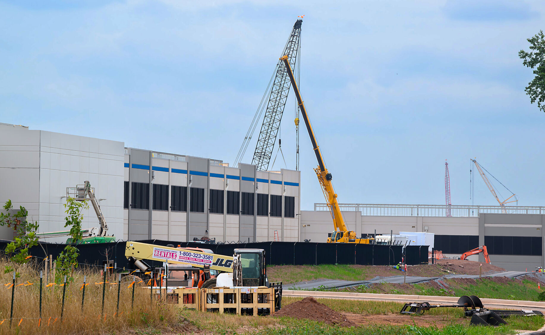 Cranes and construction equipment at the Frederick Digital Campus data center site